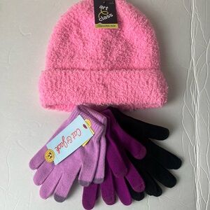 Pink Fuzzy Beanie and gloves